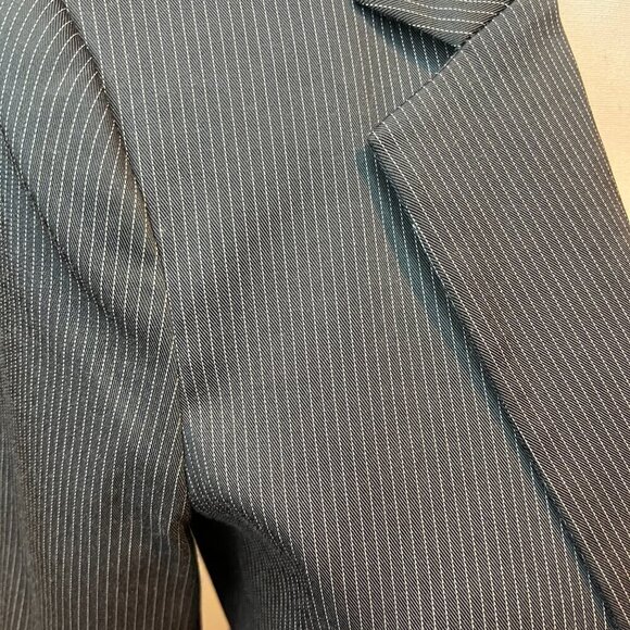 MNG by Mango Black Pinstriped Single Button Modern Blazer Jacket, Size 8 - Picture 3 of 12